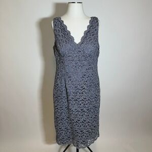 Adrianna Papell Blue/Gray Lace Sleeveless Sheath Dress Formal Event Womens 14